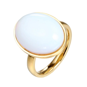 Bague minimaliste en acier titane doré ornée d'une pierre gemme ovale bleu clair