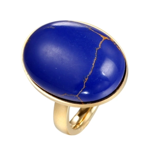 Bague vintage en acier titane doré avec une grande pierre ovale de lapis-lazuli