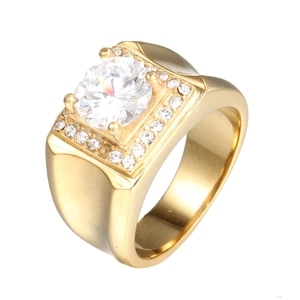Herren Luxus Titanstahl Strass Ring Gold Silber Überzogen Business Mode Geometrischer Statement Fingerring Schmuck