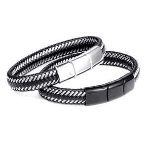 Men's Braided Leather Bracelet With Adjustable Stainless Steel Clasp Trendy Punk Rope Bangle Casual Jewelry Gift For Men