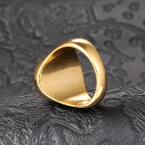 Polished gold-plated titanium steel signet ring for women with minimalist flat top surface