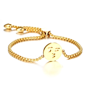 Stainless Steel Emoji Kiss Face Box Chain Bracelet Adjustable Sliding Clasp Gold Silver Fashion Jewelry For Women Bestie Gift