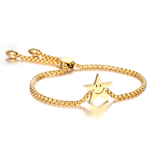 Adjustable Stainless Steel Star Smiley Face Bracelet For Women Polished Box Chain Bolo Slide Minimalist Fashion Jewelry Gift