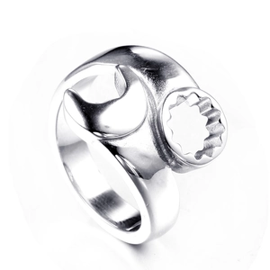 Creative Wrench Shaped Open Ring Stainless Steel Mechanical Punk Industrial Style Biker Ring For Men Fashion Jewelry Gift