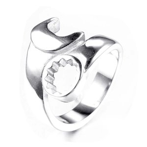 Punk style stainless steel open wrench ring with mechanical industrial design for men