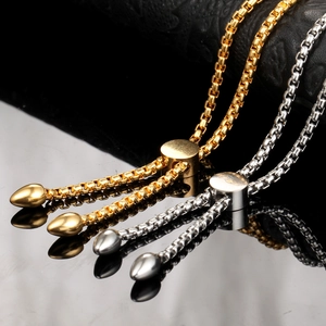 Adjustable titanium steel box chain bracelets in gold and silver with slider clasp