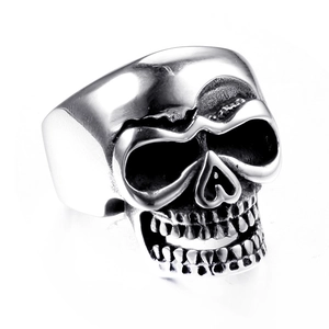 Vintage Titanium Steel Skull Ring For Men Gothic Punk Rock Biker Handcrafted Retro Antique Silver Finish Statement Band Jewelry