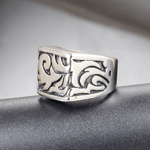 Punk style stainless steel men's wide ring featuring engraved vintage tribal patterns