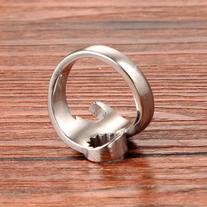 Industrial style titanium steel wrench open ring for men in polished silver finish