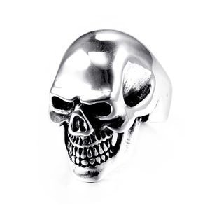 Polished stainless steel skull ring for men with punk gothic hip hop style design