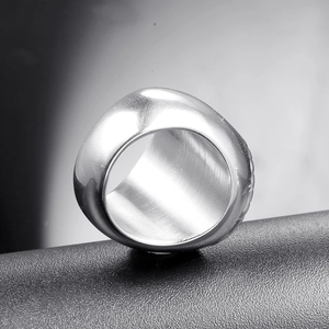 Polished silver stainless steel anchor ring with wide band and brushed inner finish