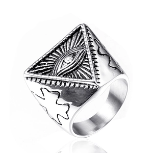 Vintage Titanium Steel Eye of Providence Ring For Men Women Triangle All-Seeing Eye Punk Gothic Finger Ring Mystery Jewelry