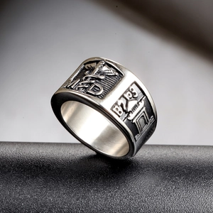 Bague vintage en acier inoxydable avec symbole caducée médical et gravure MD pour homme