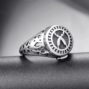 Vintage stainless steel ring for men with Zulfiqar double swords and hollow out band