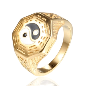 Bague Tai Chi Bagua en Acier Inoxydable pour Hommes Vintage Chinois Yin Yang Octogone Chevalier Bague Punk Gothique Bijoux Cadeau