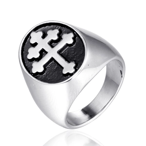 Men's Vintage Titanium Steel Signet Ring Gothic Patriarchal Cross Ring Black Oil Polished Religious Punk Jewelry Gift