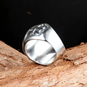 Vintage titanium steel cross ring for men featuring detailed 3D embossed religious patterns