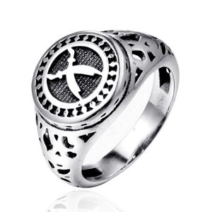 Vintage Titanium Steel Eagle Zulfiqar Sword Signet Ring For Men Retro Hollow Pattern Electroplated Punk Biker Jewelry Finger Ring