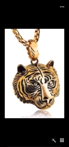 Hip Hop Tiger Head Pendant Necklace Stainless Steel Animal Relief Jewelry For Men Punk Streetwear Necklace Gold Steel Black