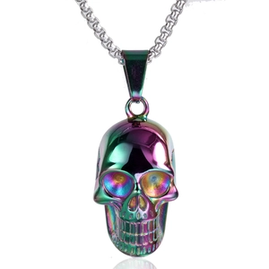 Collier Pendentif Crâne en Acier Inoxydable Punk pour Hommes Femmes Bijoux Tête de Squelette Gothique Cadeau Or Noir Acier Or Rose