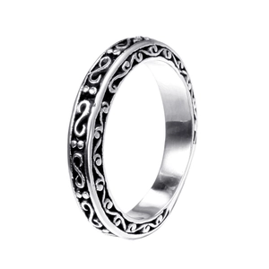 Classic stainless steel S-shaped ring for men with vintage engraved scroll patterns