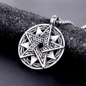 Pendentif étoile hexagramme en acier inoxydable rétro avec finition argentée rustique