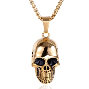 Collier avec pendentif crâne en acier inoxydable doré style punk et chaîne vénitienne