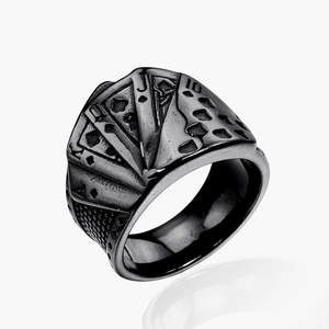Vintage Titanium Steel Poker Card Royal Flush Men Ring Retro Punk Hip Hop Spades Ace Embossed Jewelry Finger Ring For Men