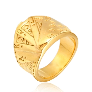 Men's gold stainless steel poker ring featuring embossed Royal Flush K Q J 10 A design