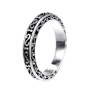 Vintage Stainless Steel Scrollwork Ring For Men Women Retro S-Shape Carved Relief Band Ring Fashion Ethnic Style Jewelry