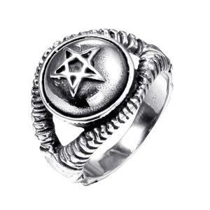 Bague Pentagramme en Acier Inoxydable Rétro pour Hommes Punk Gothique Étoile Relief Bijoux de Doigt Argent Antique