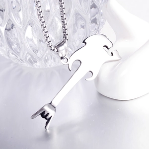 Men's rock style guitar pendant necklace in silver stainless steel with box chain