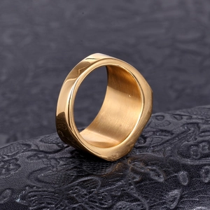 Men's bold square gold stainless steel signet ring with brushed and polished finish