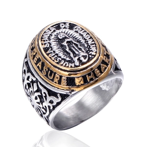 Vintage Unsere Liebe Frau Von Guadalupe Religiöser Edelstahl Ring Für Herren Bicolor Gold Silber Punk Gothic Retro Schmuck