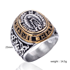 Retro Punk Edelstahlring mit Jungfrau Maria Motiv in Gold und Silber Bi-Color Optik