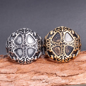 Vintage stainless steel skull rings with cross floral relief in silver and gold tones