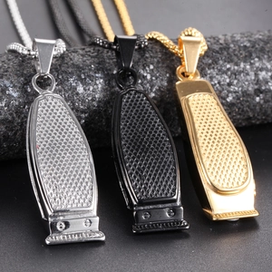 Colliers pendentifs tondeuse à cheveux en acier inoxydable argent, noir et doré