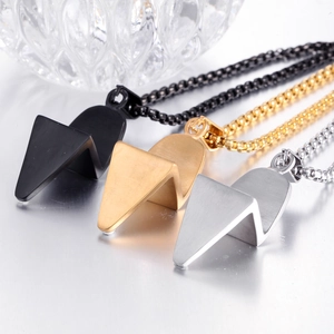 Three-piece stainless steel lightning bolt pendant necklace set in black, gold, and silver
