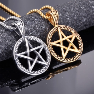 Men's stainless steel pentagram star pendant necklace in gold and silver finish