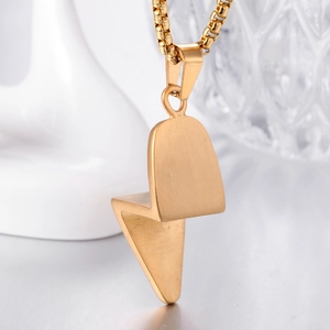 Minimalist gold lightning bolt pendant necklace in brushed stainless steel with box chain