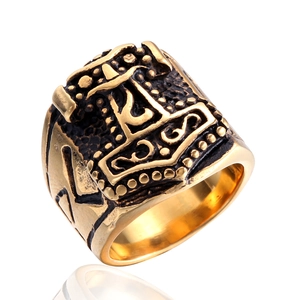 Anello Martello di Thor Mjölnir Vichingo Acciaio Inossidabile Retro Rune Nordiche Nodo Celtico Goffrato Punk Biker Anello Gioielli Regalo