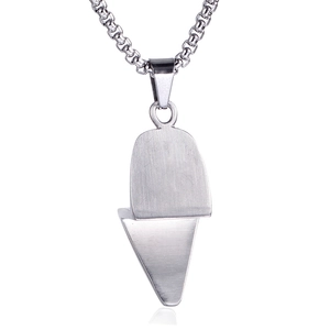 Minimalist silver brushed stainless steel geometric pendant necklace with box chain
