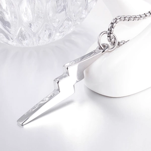Polished stainless steel lightning bolt pendant necklace with minimalist box chain