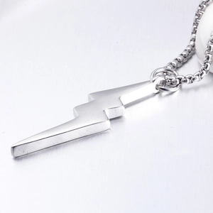 Polished stainless steel lightning bolt pendant necklace with minimalist box chain style