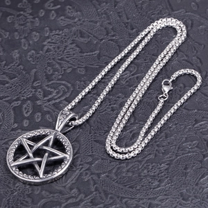 Men's vintage stainless steel pentagram pendant necklace with round box chain