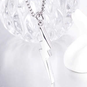 Polished stainless steel lightning bolt pendant necklace with sleek silver box chain