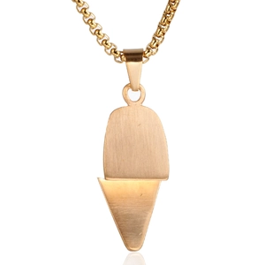 Brushed gold stainless steel pendant necklace with geometric rectangular design