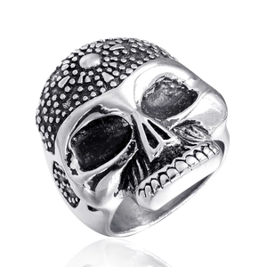 Gothic Skull Ring For Men Stainless Steel Punk Rock Vintage Blackened Skeleton Head Finger Ring Cool Biker Jewelry Gift