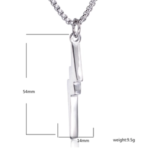 Polished stainless steel lightning bolt pendant necklace dimensions 54mm by 14mm