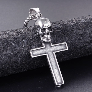 Gothic Punk 316 Stainless Steel Skull Cross Pendant For Men Women Vintage Hip Hop Skeleton Jewelry Pendant Only Without Chain
